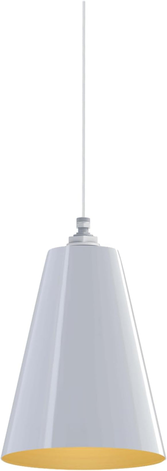 Steel Lighting Co. Laurel Pendant Light | Ceiling Mounted | 8.5 inch Cone Shade | Modern Contemporary Farmhouse Style Made in America | White Cloth Cord | White Exterior/Brass Interior