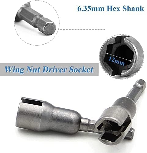 6 Pcs Wing Nut Drill Bit Set, Hurricane Wingnut Driver Power Wing Nut Driver Socket Wrenches Tool Set, 1/4 Inch Hex Shank Steel Drills Bits for Panel Nuts Screws Eye C Hook Bolt Q-Hanger