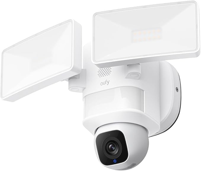 eufy Security Floodlight Camera E30, Security Camera Outdoor, 360° Pan and Tilt, AI Detection and Tracking, 2K Video, 2.4GHz Wi-Fi, 2,000 Lumens, Custom Voice and Light Alerts, 24/7 Recording