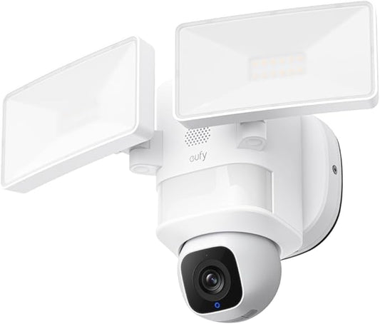 eufy Security Floodlight Camera E30, Security Camera Outdoor, 360° Pan and Tilt, AI Detection and Tracking, 2K Video, 2.4GHz Wi-Fi, 2,000 Lumens, Custom Voice and Light Alerts, 24/7 Recording