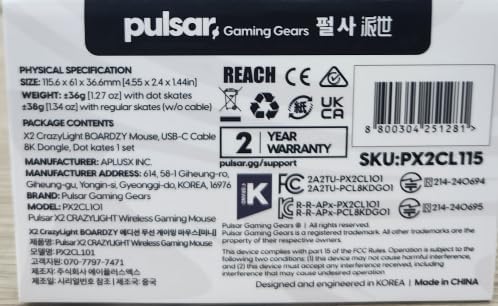 Pulsar Gaming Gears X2 Crazylight Wireless Gaming Mouse, Ultra Lightweight 1.27 oz (36g), Optical Switch, 32000 DPI, 750 IPS, XS-1 Sensor, 8k Compatible (Boardzy Edition)