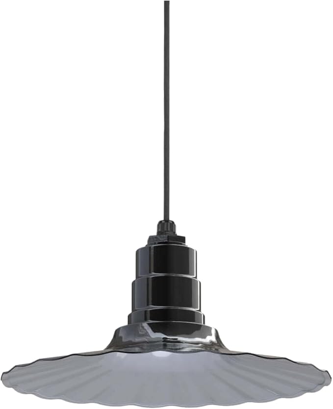 Steel Lighting Co. Eagle Rock Pendant | Ceiling Mounted Light | 16 inch Radial Wave | Black Cord | Heavy Duty Steel Retro Farmhouse Style Made in America | Black Exterior/White Interior