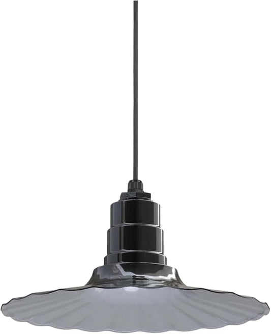 Steel Lighting Co. Eagle Rock Pendant | Ceiling Mounted Light | 16 inch Radial Wave | Black Cord | Heavy Duty Steel Retro Farmhouse Style Made in America | Black Exterior/White Interior