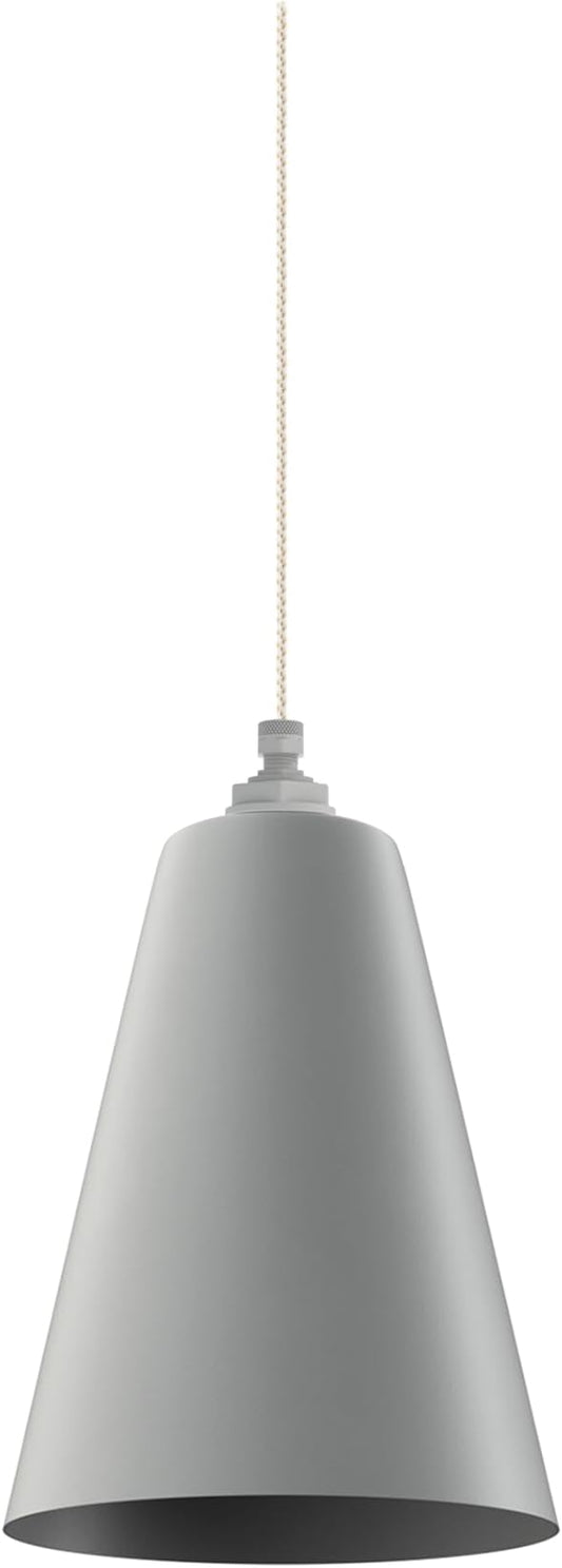 Steel Lighting Co. Laurel Pendant Light | Ceiling Mounted | 8.5 inch Cone Shade | Modern Contemporary Farmhouse Style Made in America | White Gold Cloth Cord | Modern Gray Exterior/Interior