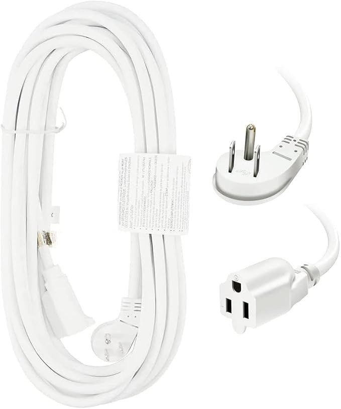 EP 25 Ft Flat Plug Extension Cord, 16 AWG 3 Prong Grounded White Low Profile Extension Cable for Indoor, UL Listed