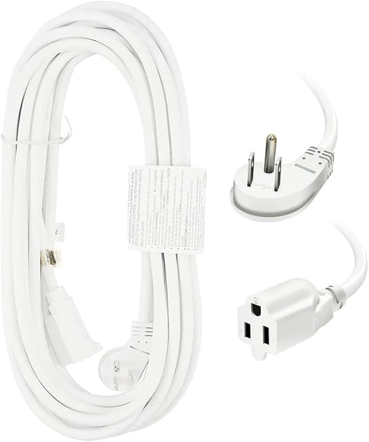 EP 25 Ft Flat Plug Extension Cord, 16 AWG 3 Prong Grounded White Low Profile Extension Cable for Indoor, UL Listed