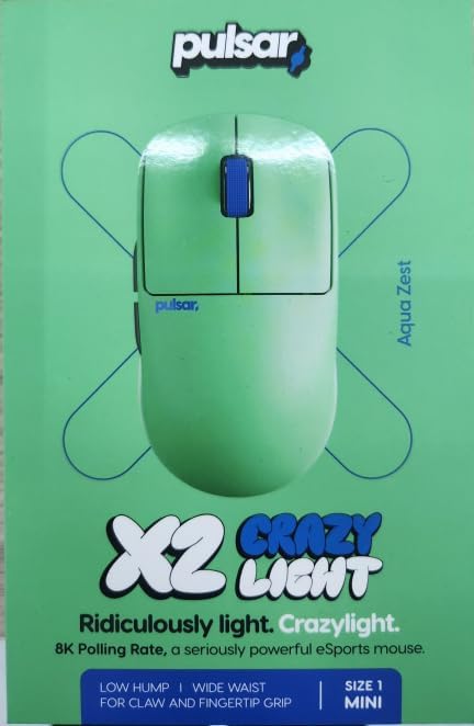 Pulsar Gaming Gears X2 Crazylight Wireless Gaming Mouse, Ultra Lightweight 1.23 oz (35g), Optical Switch, 32000 DPI, 750 IPS, XS-1 Sensor, 8k Compatible (Aqua Zest)