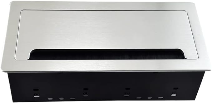 Table Recessed Power Brush Connectivity Box Outlet Power Strips with 4 AC Power + 2 RJ45（CAT6） + 2 Audio 3.5mm + 1 VGA + 1 HDMI + 1 USB 3.0 (Female to Female) with 5.58ft Power Cord (Silver)