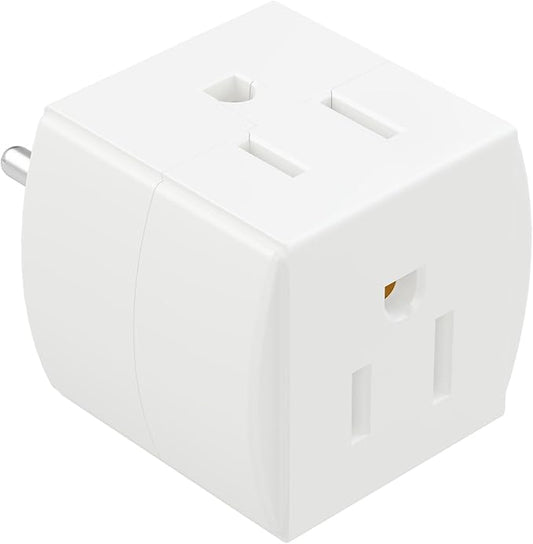 3 Outlet Wall Adapter, 90 Degree 3 Way Plug Adapter Cube Tap, 3 Prong Multi Plug Outlet, Outlet Extender for Home Office School Dorm, ETL Listed, White