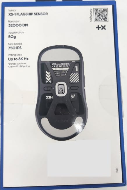 Pulsar Gaming Gears X2H v3 Wireless Gaming Mouse, Ultra Lightweight 1.87 oz (53g), Symmetrical, Optical Switch, 32000 DPI, 750 IPS, XS-1 Sensor, 8k Compatible (Mini, Black)