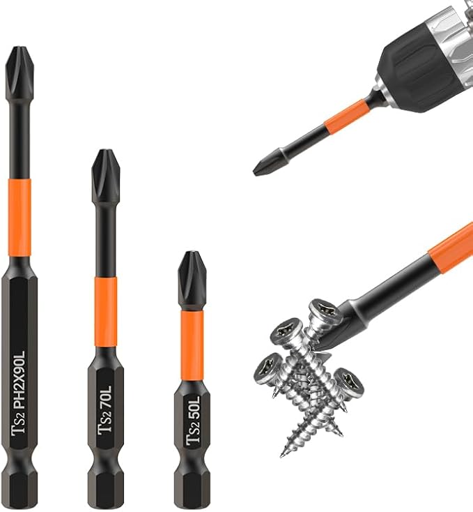 HUHAO Magnetic Drill Bits, 3pcs Non Slip Screwdriver Bit Set with S2 Alloy Steel Material, CNC Tip Magnetic Drill Bit, Fit for Professional Impact Driver Accessories Tool