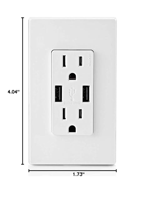 Leviton T5632-W Type-A USB In-Wall Charger with 15A Tamper-Resistant Outlet, USB Charger for Smartphones, White