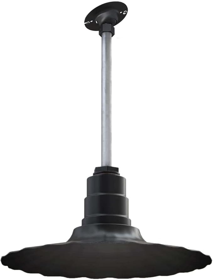 Steel Lighting Co. Eagle Rock Pendant | Ceiling Mounted Light | 16 in Radial Wave | 12 in Sloped Stem | Heavy Duty Retro Farmhouse Style Made in America | Matte Black Exterior/Interior