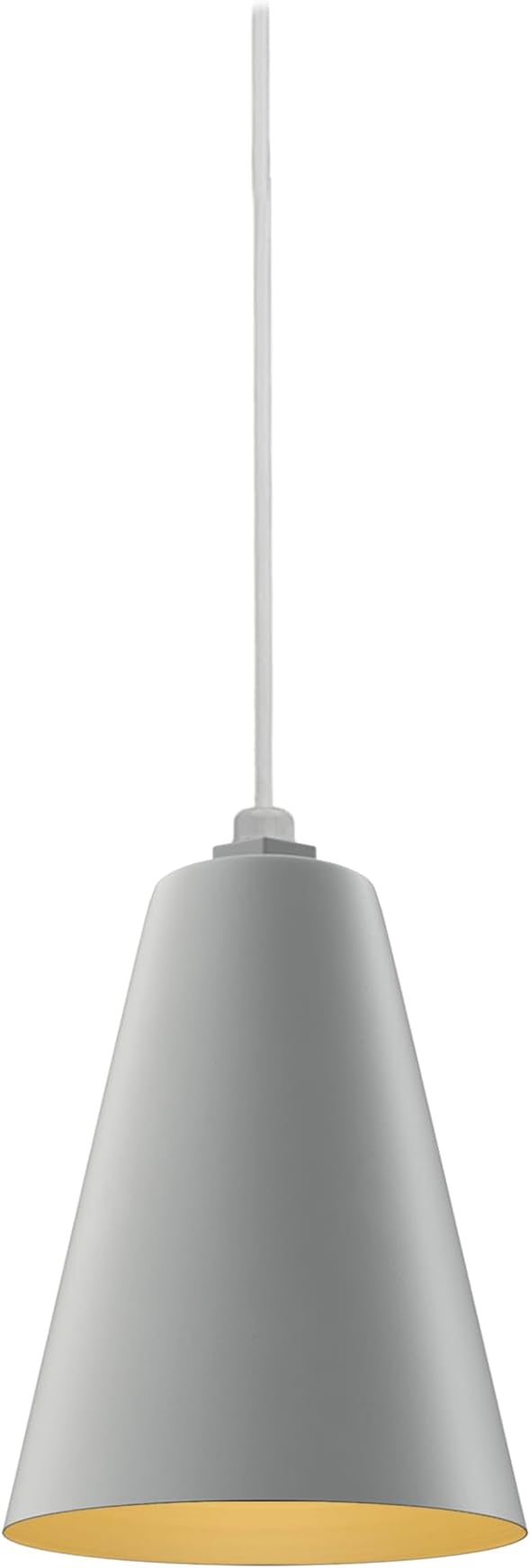 Steel Lighting Co. Laurel Pendant Light | Ceiling Mounted | 8.5 inch Cone Shade | Modern Contemporary Farmhouse Style Made in America | White Cord | Modern Gray Exterior/Brass Interior