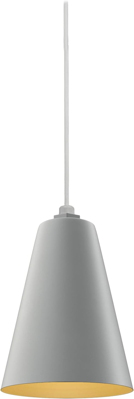 Steel Lighting Co. Laurel Pendant Light | Ceiling Mounted | 8.5 inch Cone Shade | Modern Contemporary Farmhouse Style Made in America | White Cord | Modern Gray Exterior/Brass Interior