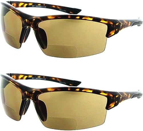 Calabria Sport 202BF Bifocal Reading Safety Glasses Readers Men Women Anti Fog Wrap Around Tinted UV Protection Semi-Rimless