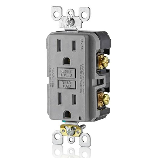 Leviton GFCI Outlet, 15 Amp, Self Test, Tamper-Resistant with LED Indicator Light, Protection from Electric Shock and Electrocution, GFTR1-GY, Gray