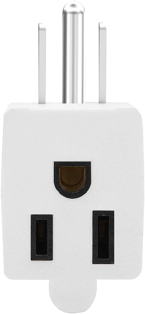 USA 3-Prong Male-Female Adapter,90 Degree Angled USA Male Female Power Adapter, 5-15P to 5-15R Direction Changer Space Save Adapter White