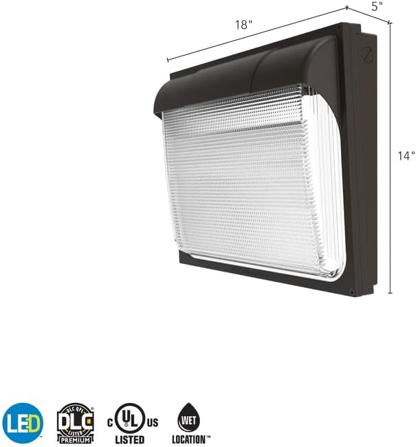 Lithonia Lighting 18" LED Wall Pack Outdoor Light Fixture, Building Wall Light, Adjustable Lumens, 5000K Daylight, MVOLT 120-277V, IP65, Glass Lens, Bronze (TWX3 LED ALO 50K MVOLT DDBTXD)