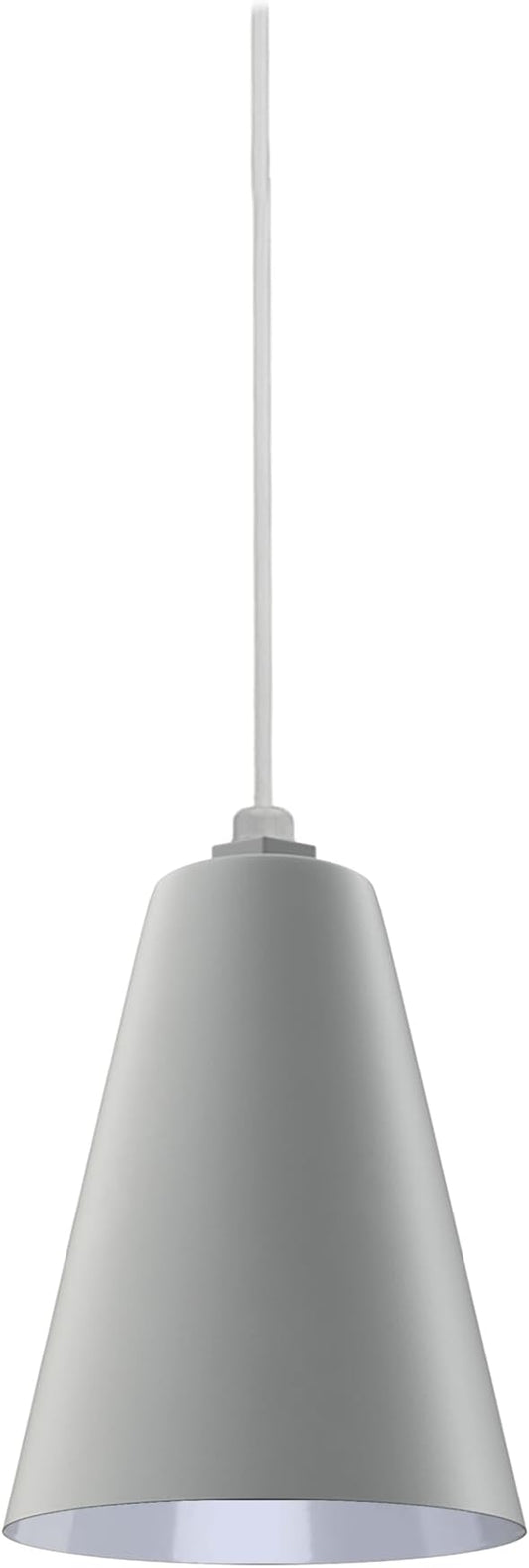 Steel Lighting Co. Laurel Pendant Light | Ceiling Mounted | 8.5 inch Cone Shade | Modern Contemporary Farmhouse Style Made in America | White Cord | Modern Gray Exterior/White Interior
