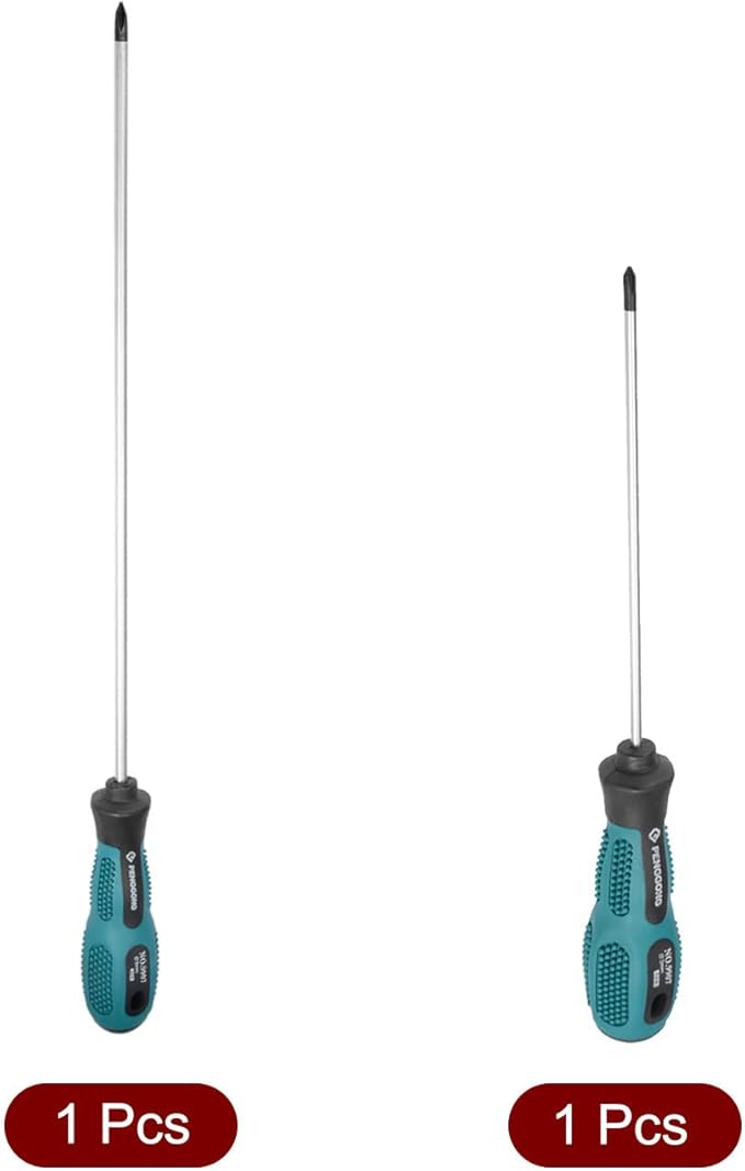 uxcell Phillips Screwdriver #0 5 Inch & #1 12 Inch Round Shaft Non Slip Comfortable Handle