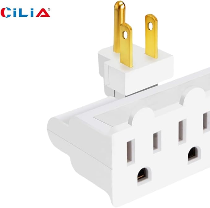 CILIA 1 PC 3 Electrical Outlet Wall Adapter, Multi-Outlet Power Strip ETL Listed 3-Prong Grounded 180 Degree Swivel Indoor AC Mini Plug Wall Outlet Extender Tap White