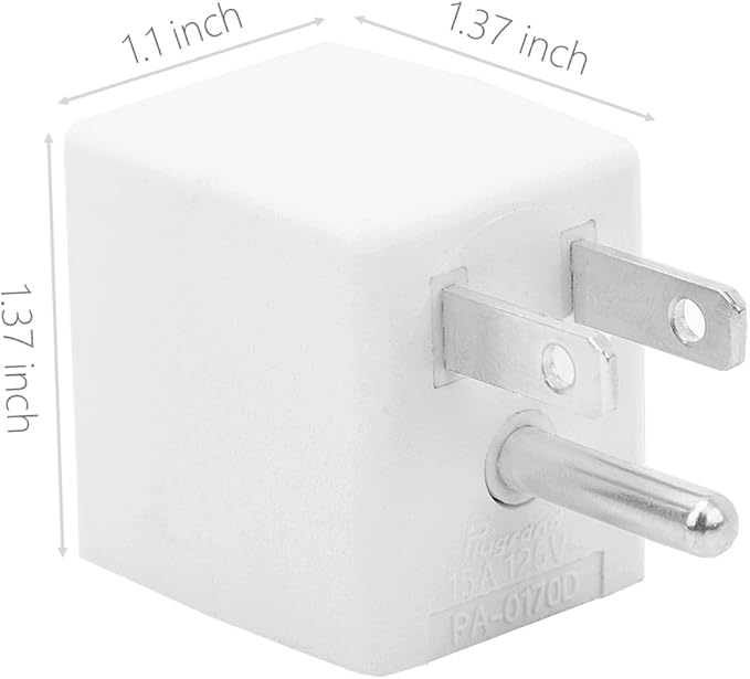 USA 3-Prong Male-Female Adapter,90 Degree Angled USA Male Female Power Adapter, 5-15P to 5-15R Direction Changer Space Save Adapter White