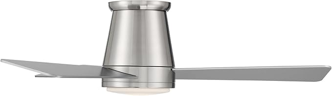 WAC Smart Fans Hug Indoor and Outdoor 3-Blade Flush Mount Smart Home Ceiling Fan 44in Brushed Nickel with 3000K LED Light Kit and Remote Control works with Alexa and iOS or Android App