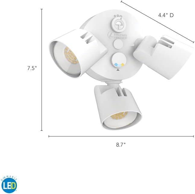Lithonia Lighting HomeGuard 3-Light LED Outdoor Flood Lights, Outdoor LED Lights, Dusk to Dawn Sensor, Adjustable Lumens, Selectable Color, Round Heads, White (HGX LED 3RH ALO SWW2 120 PE WH M2)