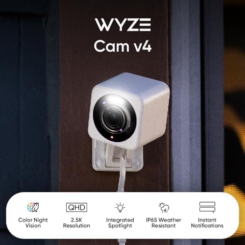 WYZE Cam v4, 2.5K QHD WiFi Indoor/Outdoor Smart Home Security Camera, Pet/Baby Monitor, Motion Activated Spotlight/Siren, Color Night Vision, 2-Way Audio, Works with Alexa & Google, Free Expert Help