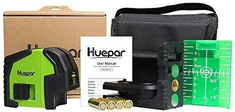 Laser Level with 2 Plumb Dots - Huepar Professional Green Laser Beam Fan Angle of 130° Selectable Vertical & Horizontal Lines, 2 In 1 Multi-Use Self-Leveling Alignment Laser Level - 8211G