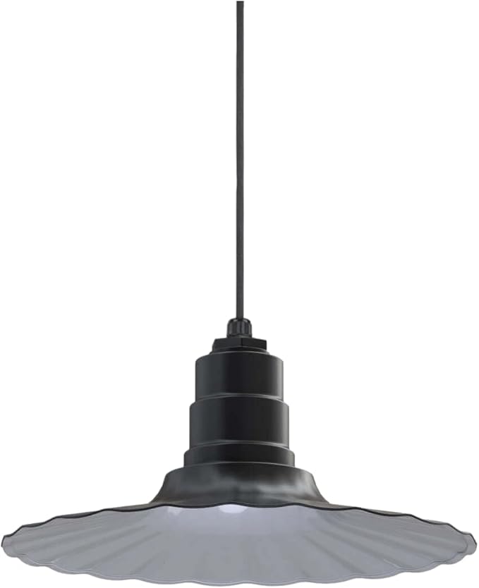 Steel Lighting Co. Eagle Rock Pendant | Ceiling Mounted Light | 16 inch Radial Wave | Black Cord | Heavy Duty Steel Retro Farmhouse Style Made in America | Matte Black Exterior/White Interior