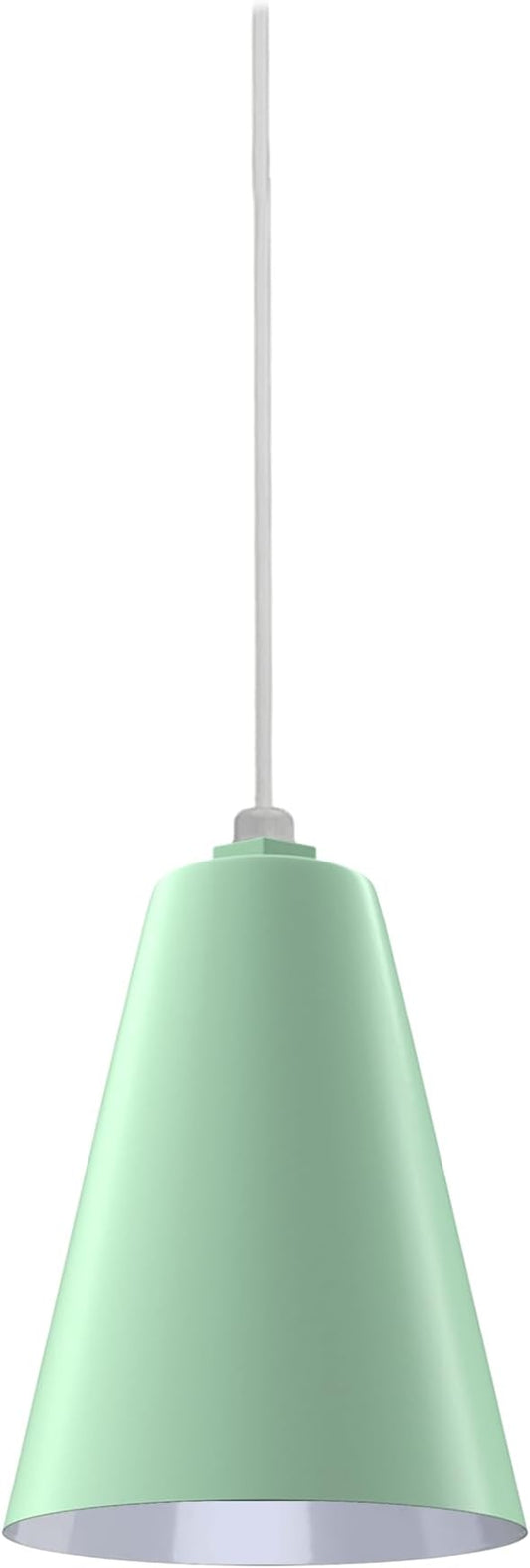 Steel Lighting Co. Laurel Pendant Light | Ceiling Mounted | 8.5 inch Cone Shade | Modern Contemporary Farmhouse Style Made in America | White Cord | Mint Green Exterior/White Interior