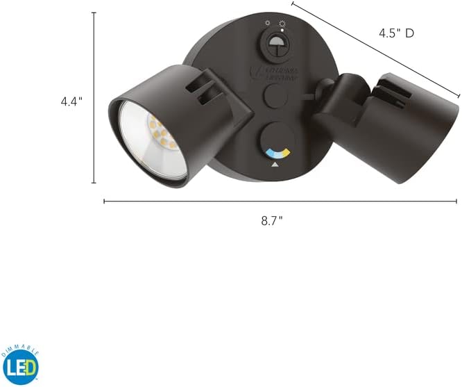 Lithonia Lighting HomeGuard 2-Light LED Outdoor Flood Lights, Outdoor LED Lights, Dusk to Dawn Sensor, Adjustable Lumens, Selectable Color, Round Heads, Dark Bronze (HGX LED 2RH ALO SWW2 120 PE DDB)