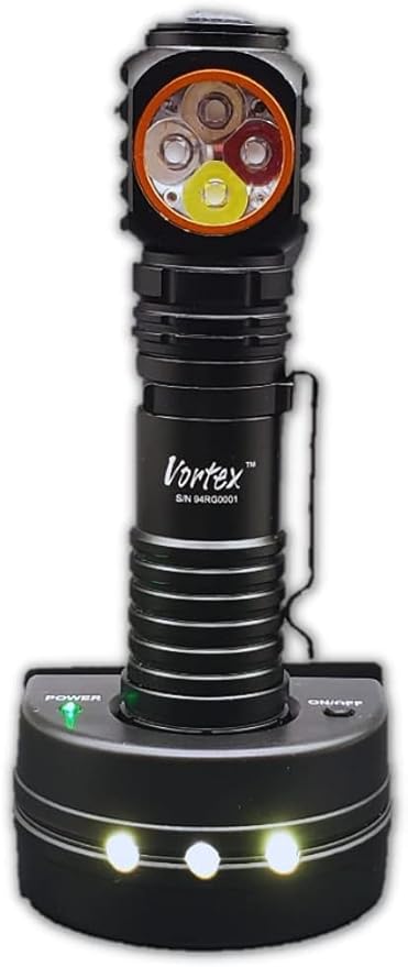 Vortex TO101-RGBW 2 in 1 Working and Emergency Rechargeable RGB LED Charging Dock 7/24 Right Angle Crank Magnetic Base Mini-USB Charging Up to 1200 Lumen Handheld Home Flashlight