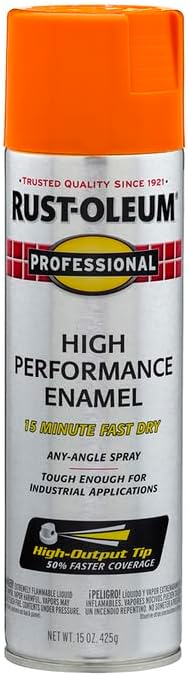 Rust-Oleum 7555838-6PK Professional High Performance Enamel Spray Paint, 15 Oz, Gloss Safety Orange, 6 Pack