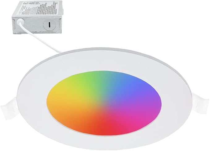 Maxxima Luvoni 4 in. Smart WiFi Dimmable Slim Round LED Downlight, CCT 2700-6500K, Google Home/Alexa Compatible Flat Panel Light Fixture, 600 Lumens 10 Watt, Junction Box Included