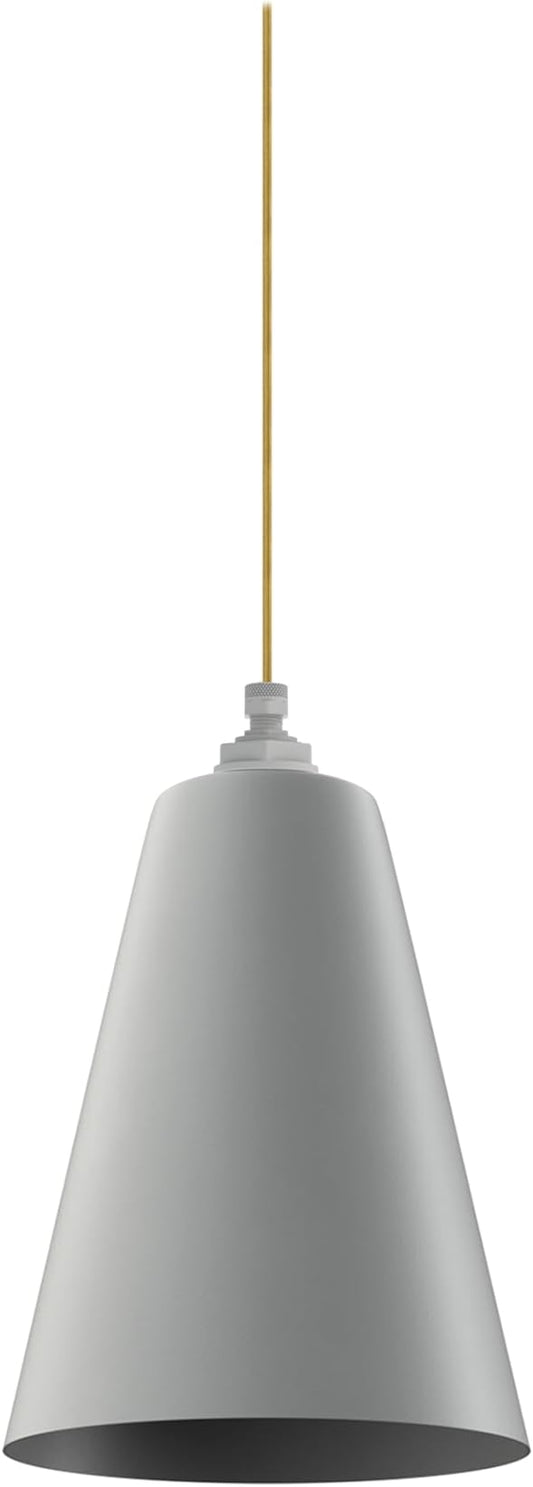 Steel Lighting Co. Laurel Pendant Light | Ceiling Mounted | 8.5 inch Cone Shade | Modern Contemporary Farmhouse Style Made in America | Gold Cloth Cord | Modern Gray Exterior/Modern Gray Interior