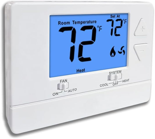 NonProgrammable Thermostat for House, Digital Energy-Saving Thermostat,Single-Stage Systems, 1 Heat/1 Cool, Easy DIY Install, Blue Backlight