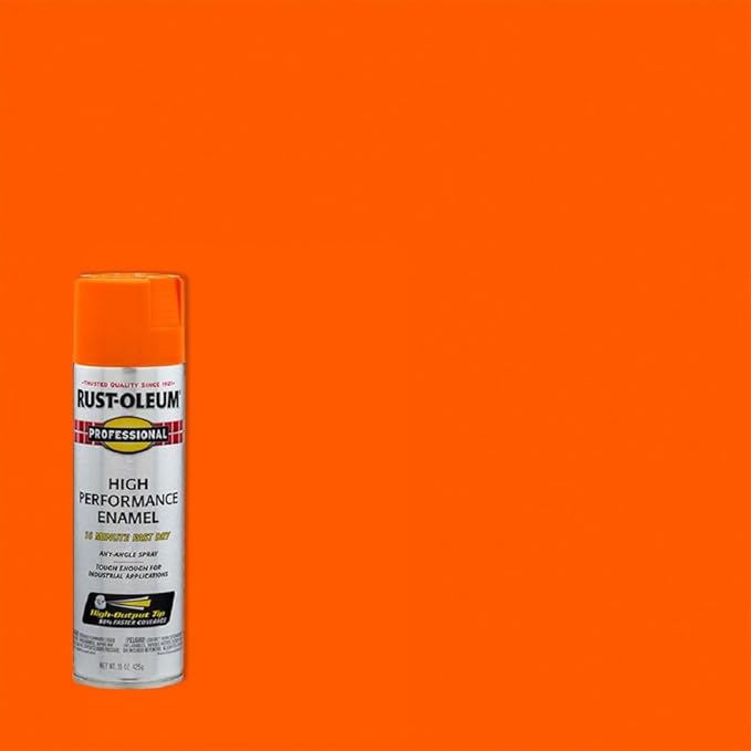 Rust-Oleum 7555838 Professional High Performance Enamel Spray Paint, 15 Oz, Gloss Safety Orange