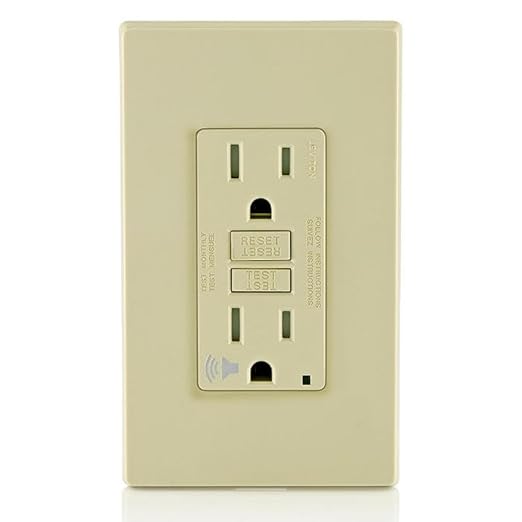 Leviton Outlet with Audible Alarm, 15 Amp, Self Test, Tamper-Resistant with LED Indicator Light, Great for Refrigerators in Garages, GFTA1-I, GFCI, Ivory