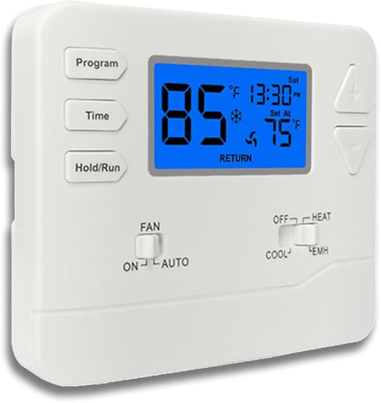 Thermostat for Heat Pump,Programmable Thermostat for Home,Single-Stage Systems,2 Heat/1 Cool Heat Pump Or 1 Heat/1 Cool,Easy DIY Install,Blue Backlight
