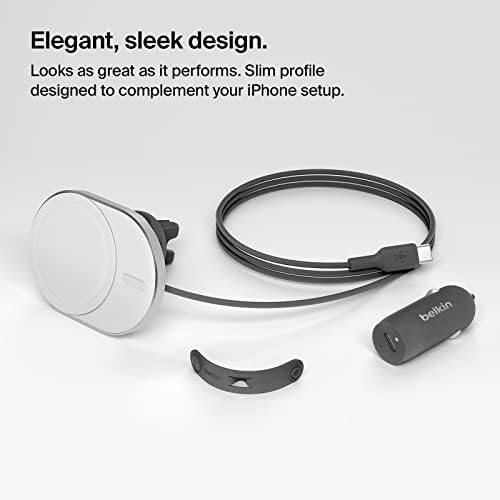 Belkin MagSafe-Compatible Wireless Car Charger with 15W Fast Charging, Powerful Magnetic Vent Holder for iPhone 16, 15, 14, 13, and 12 Series, Secure Car Phone Mount - White