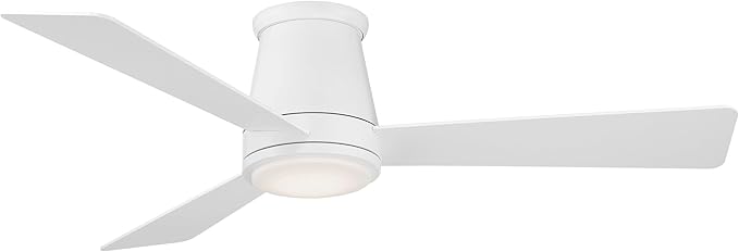 WAC Smart Fans Hug Indoor and Outdoor 3-Blade Flush Mount Ceiling Fan 52in Matte White with 3000K LED Light Kit and Remote Control works with Alexa and iOS or Android App