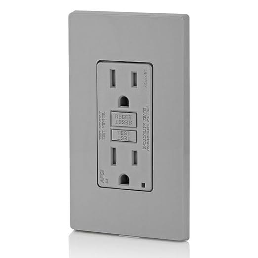 Leviton AFCI Outlet, 15 Amp, Self Test, Tamper-Resistant with LED Indicator Light, Protection from Electrical Fires, AFTR1-GY, Gray