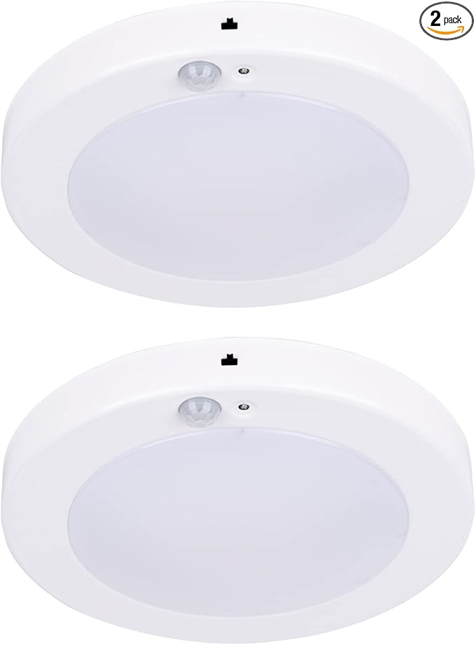 LIT-PaTH LED Flush Mount Ceiling Light, Closet Lighting Fixture with Motion Sensor and Dusk to Dawn, 10.5W, 800 Lumen, 6.2 Inch, Anti-Rust Galvanized Housing, White Finish 3000K 2-Pack