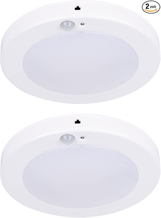 LIT-PaTH LED Flush Mount Ceiling Light, Closet Lighting Fixture with Motion Sensor and Dusk to Dawn, 10.5W, 800 Lumen, 6.2 Inch, Anti-Rust Galvanized Housing, White Finish 3000K 2-Pack