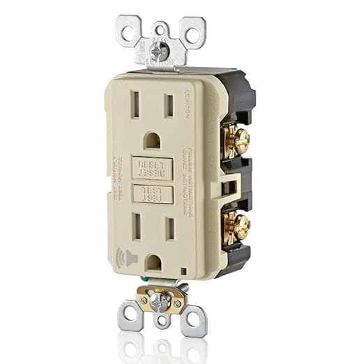 Leviton Outlet with Audible Alarm, 15 Amp, Self Test, Tamper-Resistant with LED Indicator Light, Great for Refrigerators in Garages, GFTA1-T, GFCI, Light Almond