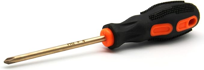 Non-Sparking PH2 Phillips #2 Screwdriver, Beryllium Bronze Copper Non Spark, 4 Inch (100mm) Working Length, 8-1/2 inch (213mm) Total Length, Spark Free Safety, non-magnetic, corrosion-resistant