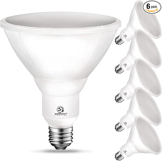 Energetic PAR38 LED Flood Outdoor Light Bulb, 4000K Cool White, 90 Watt Equivalent (11W), Wet Rated, 900LM, E26 Base, Non-Dimmable, 6 Pack